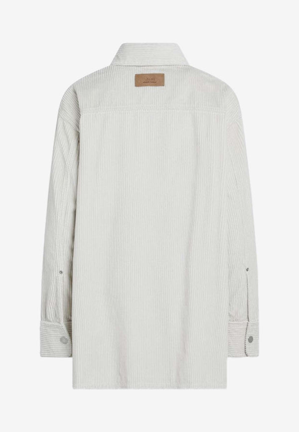 AMI PARIS Corduroy Long-Sleeved Shirt Ivory USH793CO0131/R_AMI-185