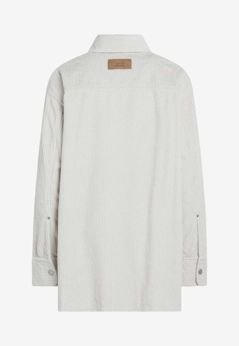 AMI PARIS Corduroy Long-Sleeved Shirt Ivory USH793CO0131/R_AMI-185