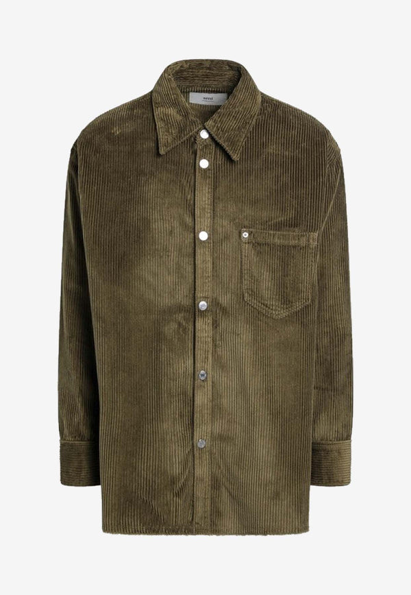 AMI PARIS Corduroy Long-Sleeved Shirt Green USH793UCO0131/R_AMI-298