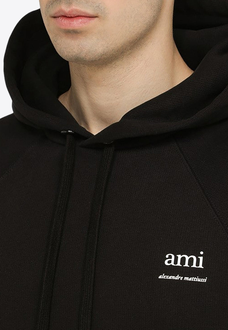 AMI PARIS Logo Print Hooded Sweatshirt Black USW224747/O_AMI-001
