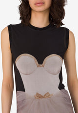 Moschino Ballerina Print Maxi Tulle Dress Black V0414 5544 1888