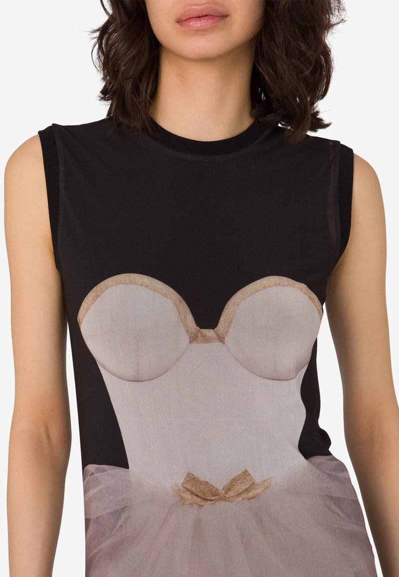 Moschino Ballerina Print Maxi Tulle Dress Black V0414 5544 1888