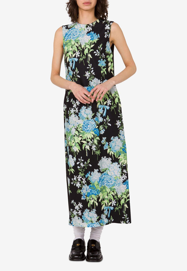 Moschino Floral Print Silk Satin Midi Dress Multicolor V0442 5558 2555