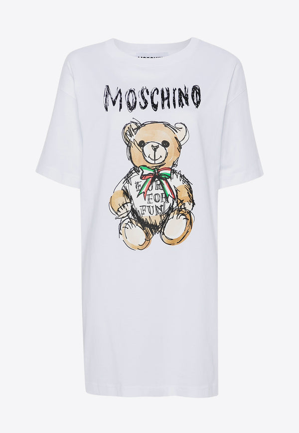 Moschino Teddy Bear Logo Print T-shirt Dress V0452 0541 1001 White