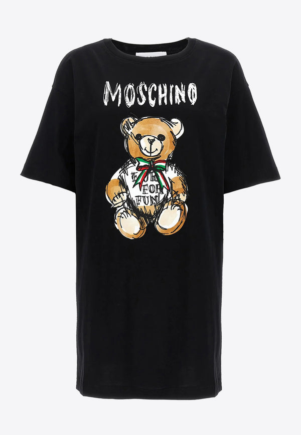 Moschino Teddy Bear Logo Print T-shirt Dress V0452 0541 1555 Black
