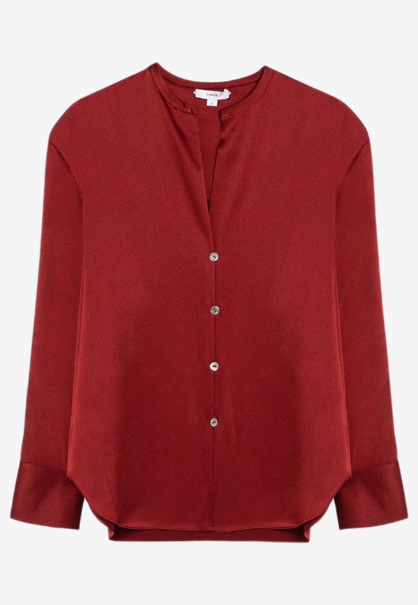 Vince V-neck Long-Sleeved Silk Blouse Red V048312993SI/P_VINCE-602DKS