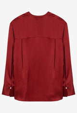 Vince V-neck Long-Sleeved Silk Blouse Red V048312993SI/P_VINCE-602DKS