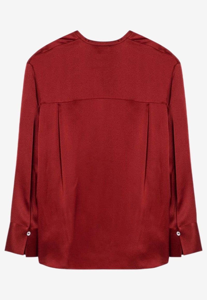 Vince V-neck Long-Sleeved Silk Blouse Red V048312993SI/P_VINCE-602DKS