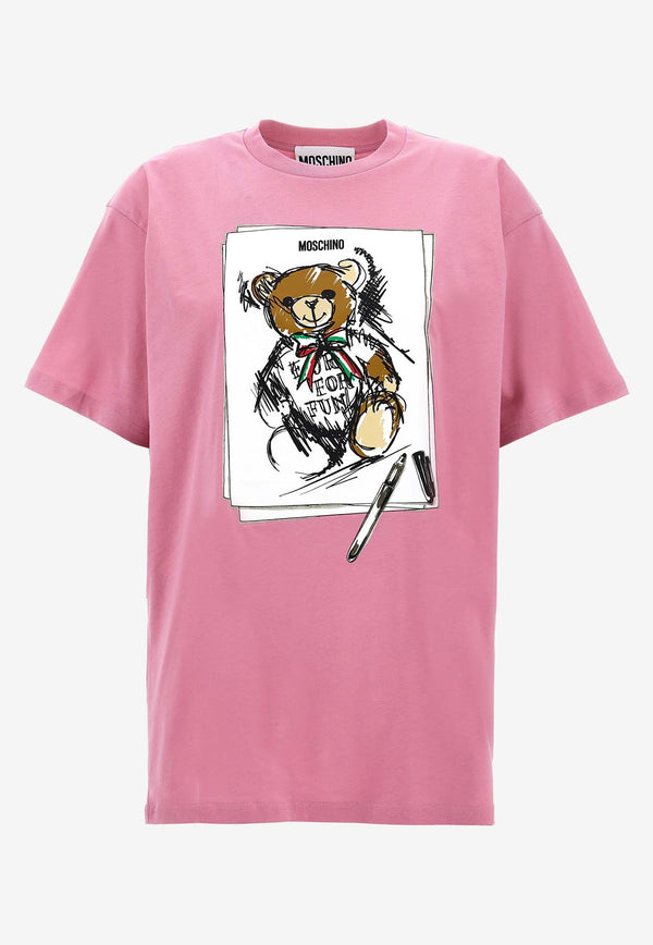 Moschino Teddy Bear Print T-shirt V070455411181 1181 Pink