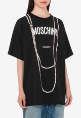 Moschino Pearl Necklace Print Crewneck T-shirt Black V0718 541 1555