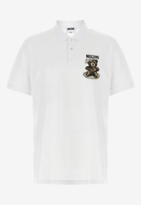 Moschino Teddy Logo Print Polo T-shirt White V1608 5242 1001