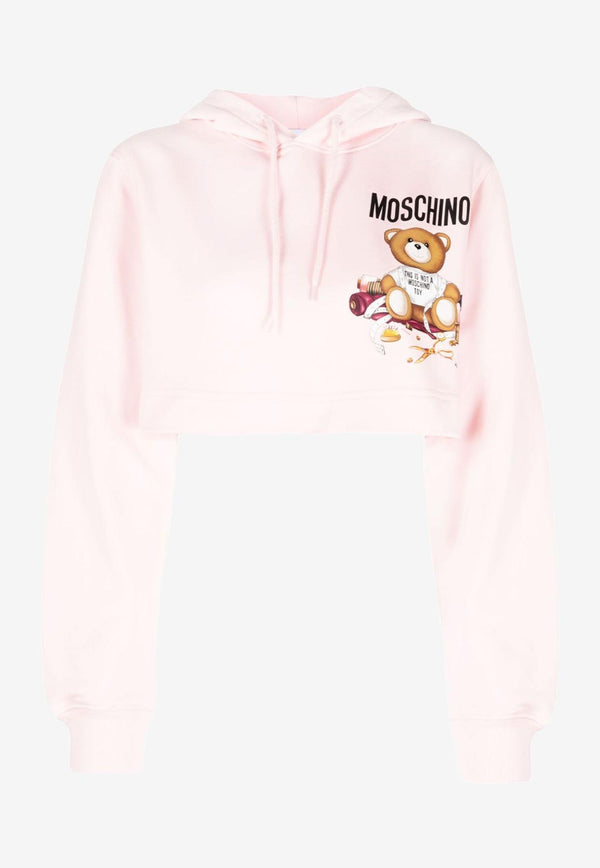 Moschino Teddy Bear Print Cropped Hoodie V1711 5528 1223 Pink