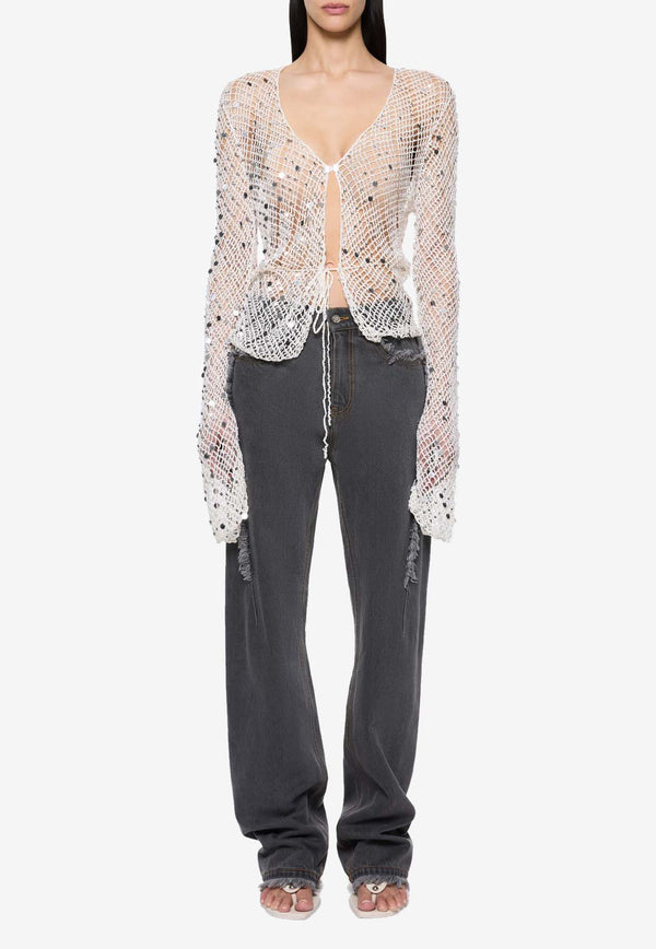 Paris Georgia Vera Crochet Knit Sequined Top Cream VERCAR001-CRS_CREAM