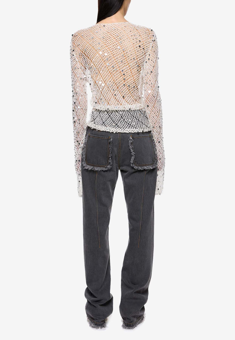 Paris Georgia Vera Crochet Knit Sequined Top Cream VERCAR001-CRS_CREAM