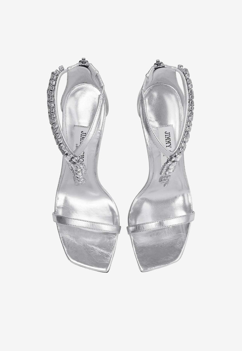 Jimmy Choo Verity 100 Crystal-Embellished Metallic Leather Sandals VERITY SANDAL100 BYK SILVER Silver