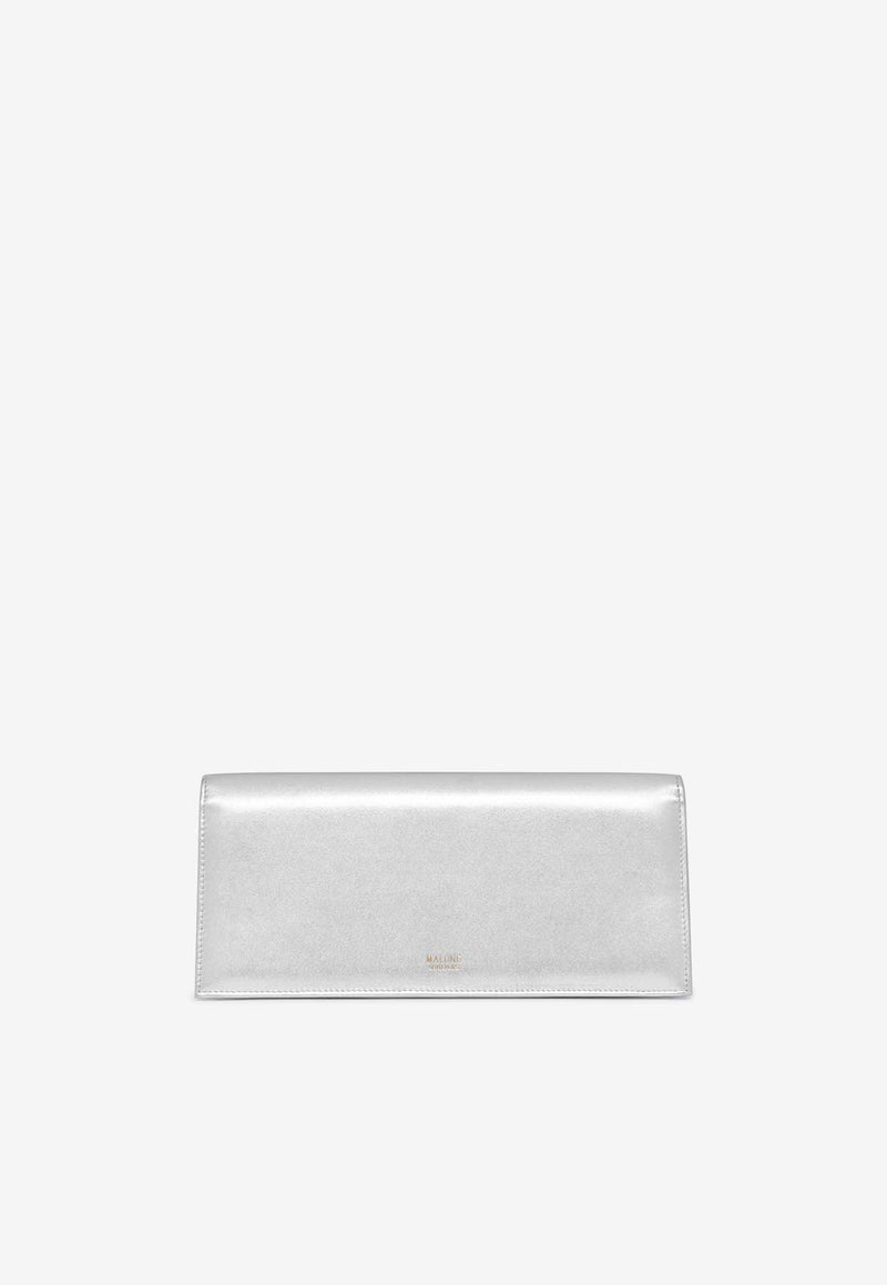 Malone Souliers Vivien Crest Buckle Clutch in Metallic Leather VIVIEN 35 SILVER