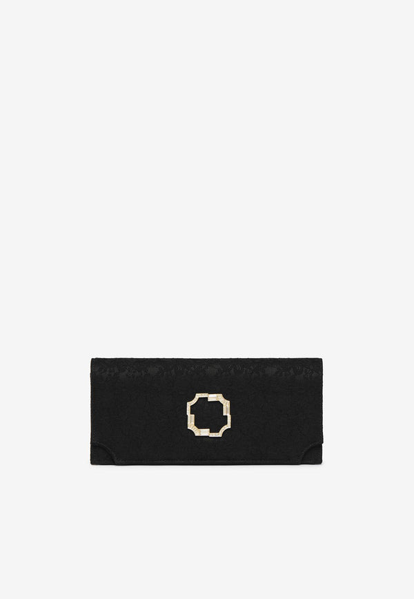 Malone Souliers Vivien Crystal-Embellished Lace Satin Clutch VIVIEN 46 BLACK