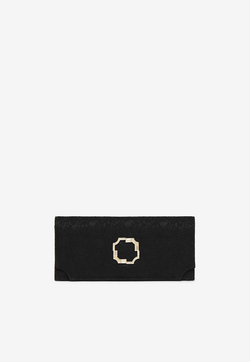 Malone Souliers Vivien Crystal-Embellished Lace Satin Clutch VIVIEN 46 BLACK