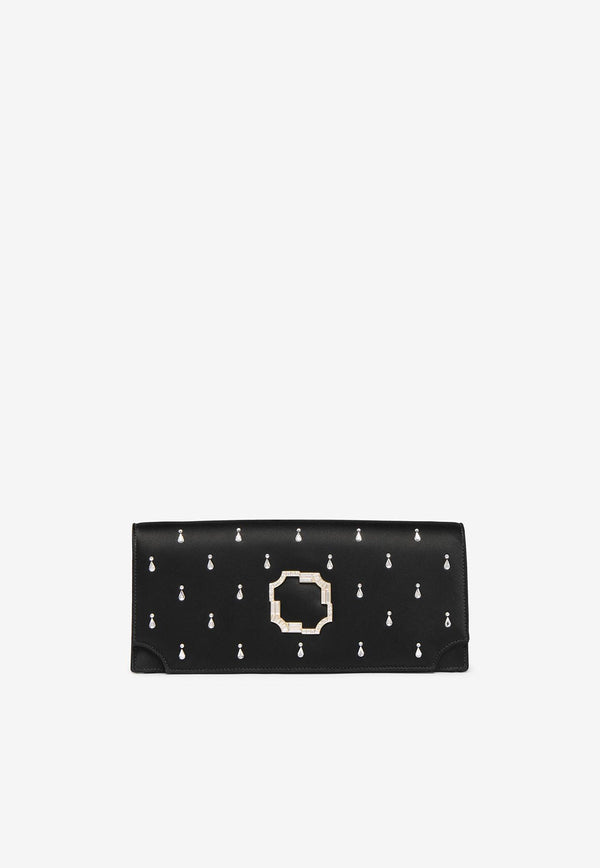 Malone Souliers Vivien Crystal-Embellished Satin Clutch VIVIEN 48 BLACK