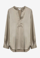 Vince V-neck Long-Sleeved Silk Blouse Beige VS26411926SI/P_VINCE-995SPA