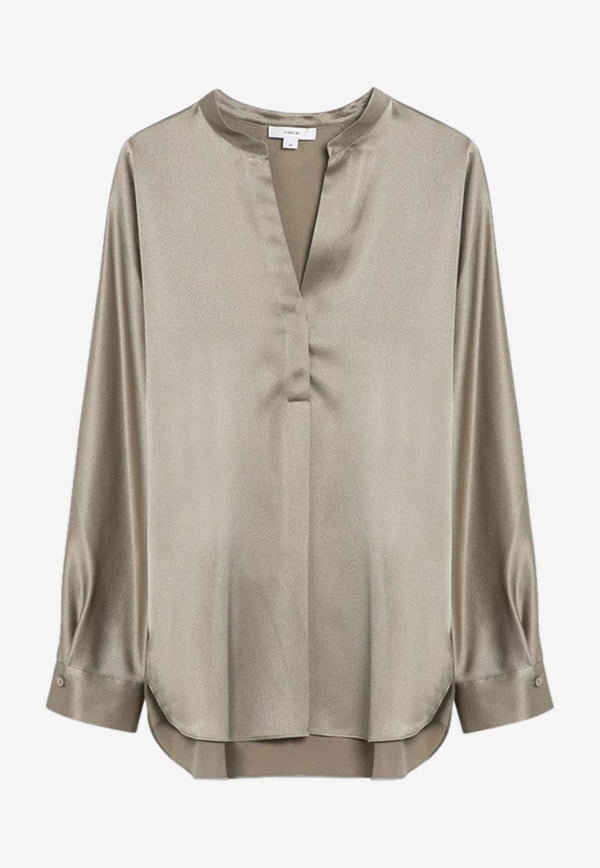 Vince V-neck Long-Sleeved Silk Blouse Beige VS26411926SI/P_VINCE-995SPA