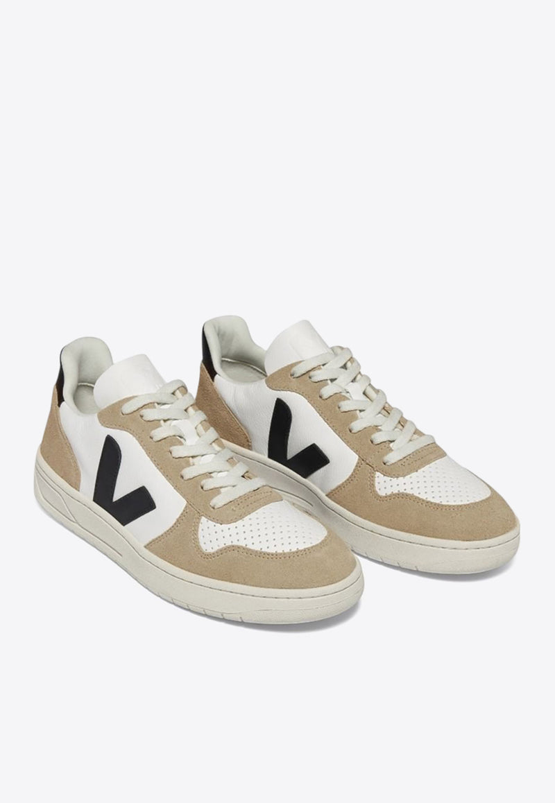 Veja V-10 Leather and Suede Low-Top Sneakers Beige VX0503138BEIGE