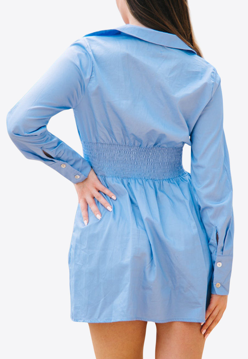 Les Canebiers Vignes Elastic Waist Striped Mini Dress Blue