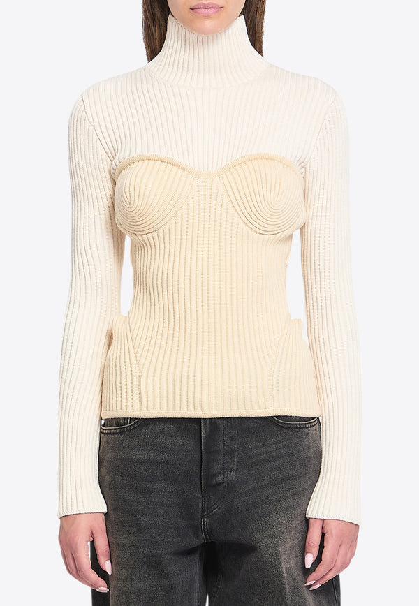 Jean Paul Gaultier Ribbed High-Neck Sweater Cream W-PO005-K001-0103