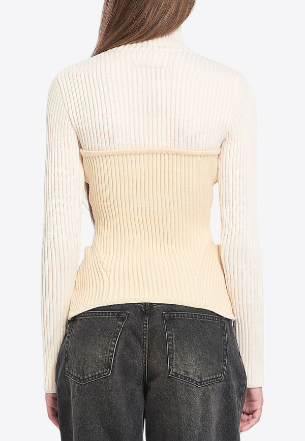 Jean Paul Gaultier Ribbed High-Neck Sweater Cream W-PO005-K001-0103