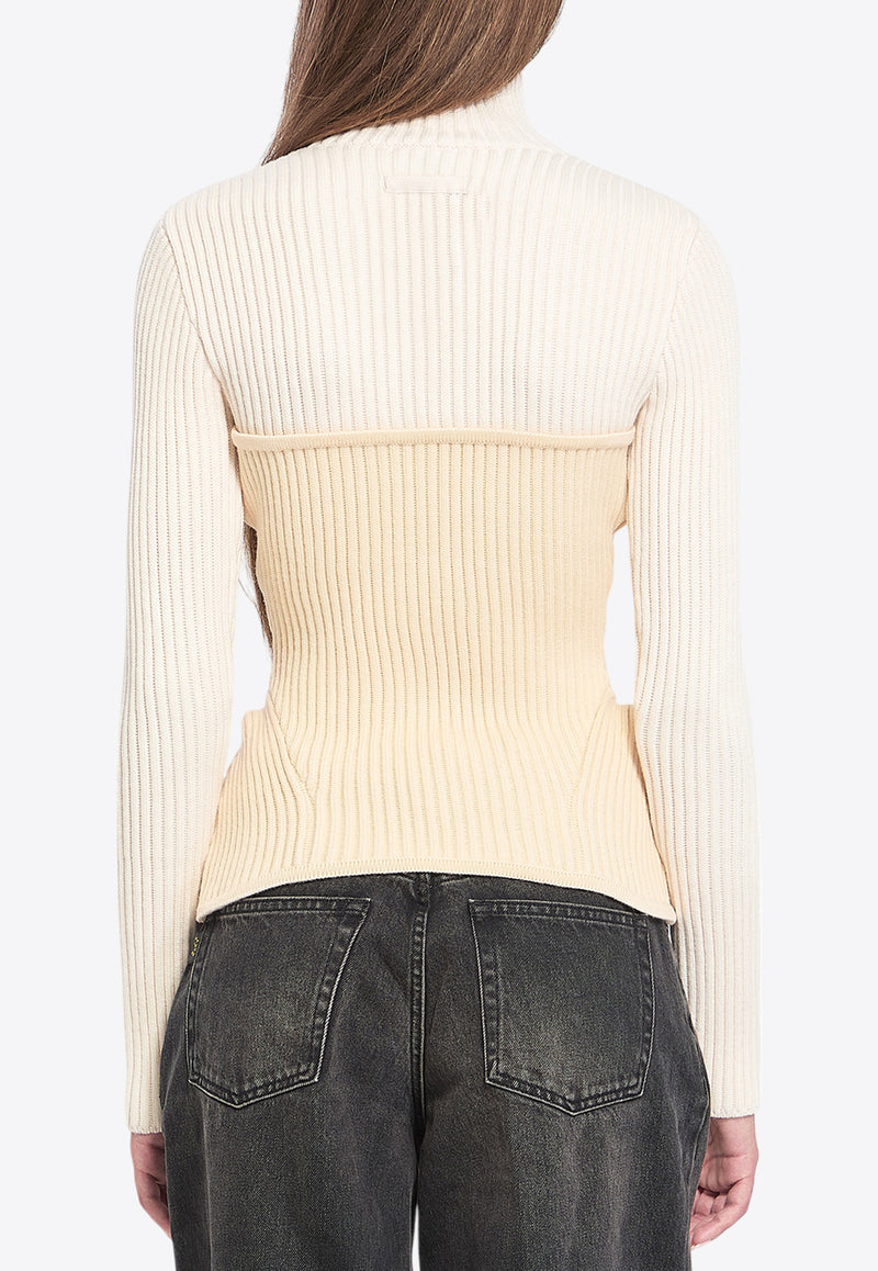 Jean Paul Gaultier Ribbed High-Neck Sweater Cream W-PO005-K001-0103