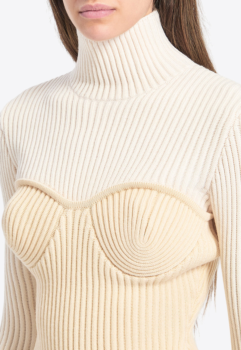 Jean Paul Gaultier Ribbed High-Neck Sweater Cream W-PO005-K001-0103