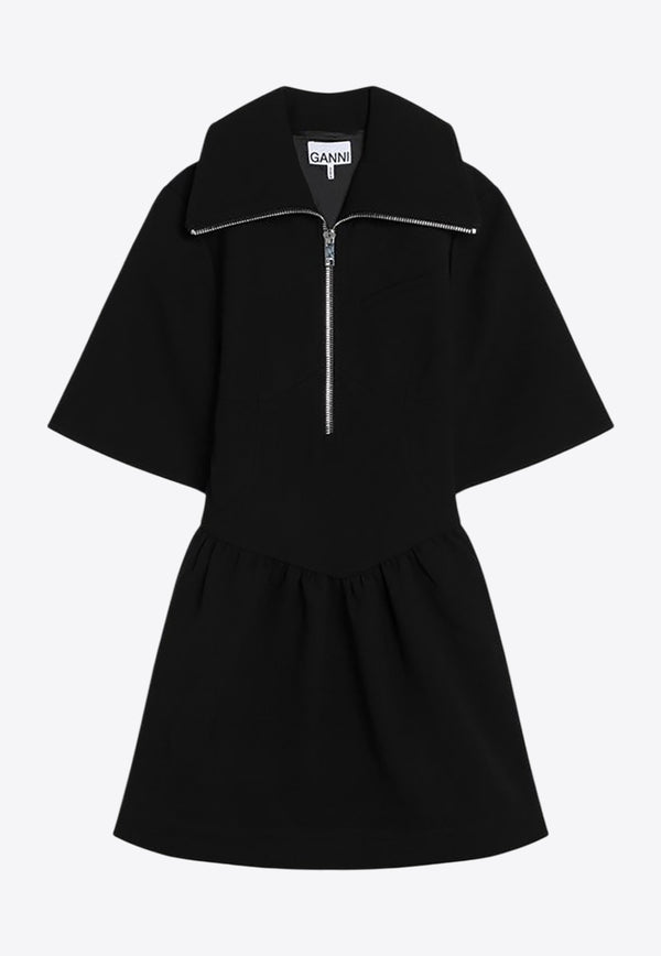 GANNI Zip-Up Short-Sleeved Mini Dress Black W02576752/R_GAN-099