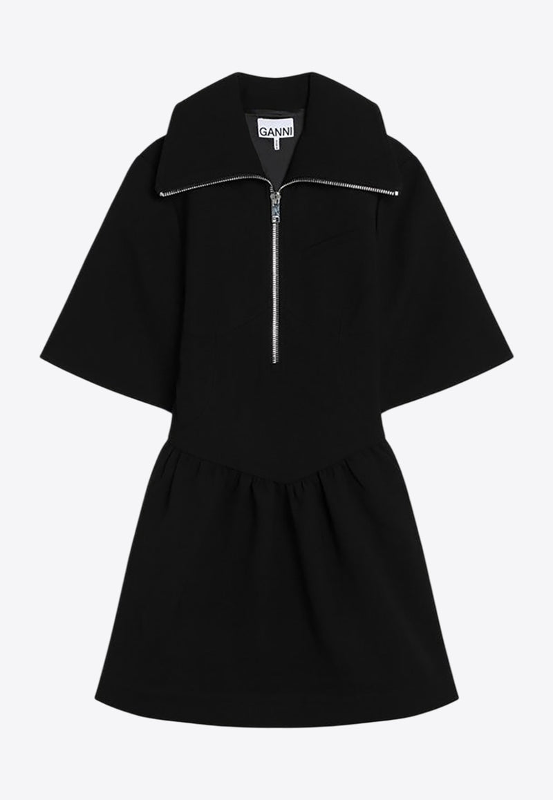 GANNI Zip-Up Short-Sleeved Mini Dress Black W02576752/R_GAN-099