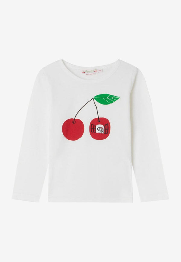 Bonpoint Girls Tidjiane Cherry Print T-shirt White W03GTSK00018-ACO/N_BONPO-102