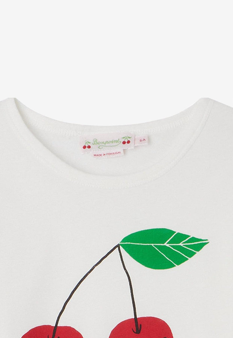 Bonpoint Girls Tidjiane Cherry Print T-shirt White W03GTSK00018-ACO/N_BONPO-102