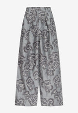 GANNI Frayed Floral Palazzo Pants Gray W0401_GREY