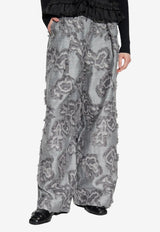 GANNI Frayed Floral Palazzo Pants Gray W0401_GREY
