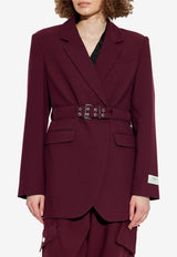 GANNI Logo Patch Belted Blazer Burgundy W0403_BURGUNDY