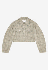 GANNI Tweed Frayed Cropped Jacket Multicolor W0512_BLUE