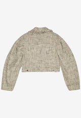 GANNI Tweed Frayed Cropped Jacket Multicolor W0512_BLUE