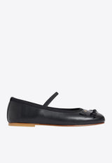 Bonpoint Girls Leather Ballet Flats with Bow Black W05GSOL00009LE/R_BONPO-099