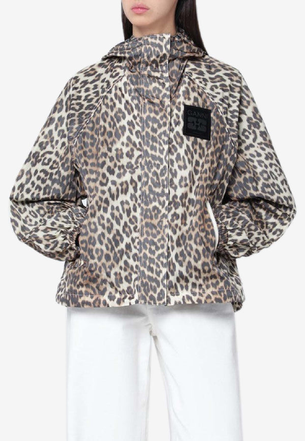 GANNI Leopard Print Windbreaker Jacket Beige W073811173/S_GAN-859