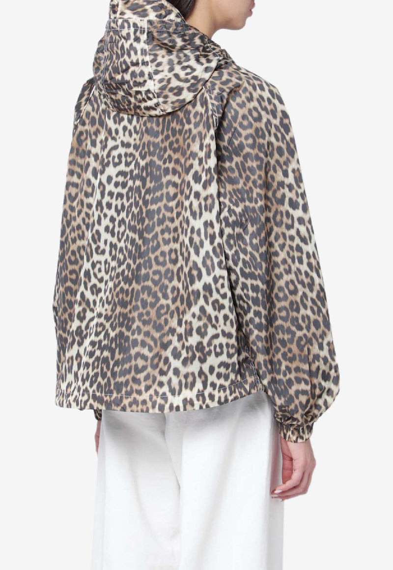 GANNI Leopard Print Windbreaker Jacket Beige W073811173/S_GAN-859