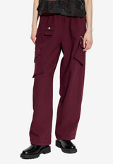 GANNI Elastic-Waist Cargo Pants Burgundy W0882_BURGUNDY
