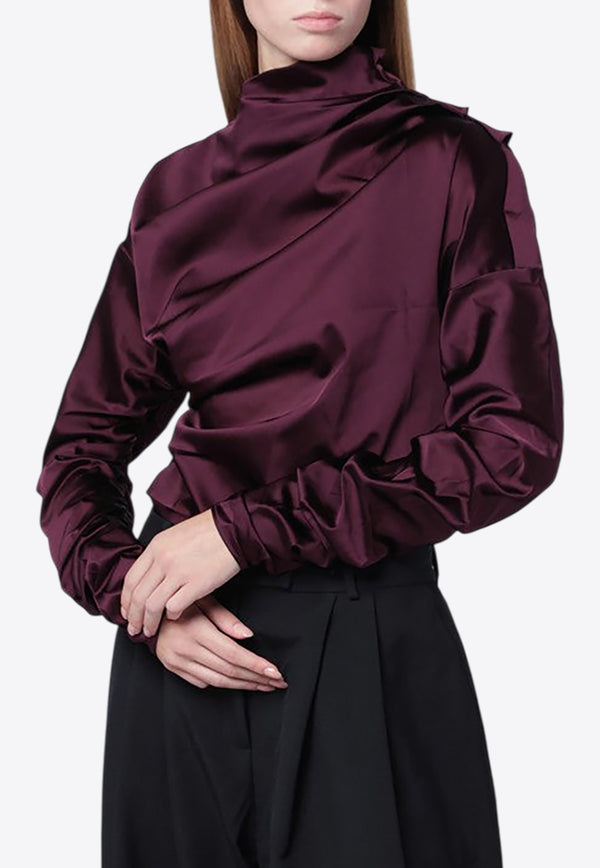 GANNI Satin Draped Blouse Wine W10507119/R_GAN-07H