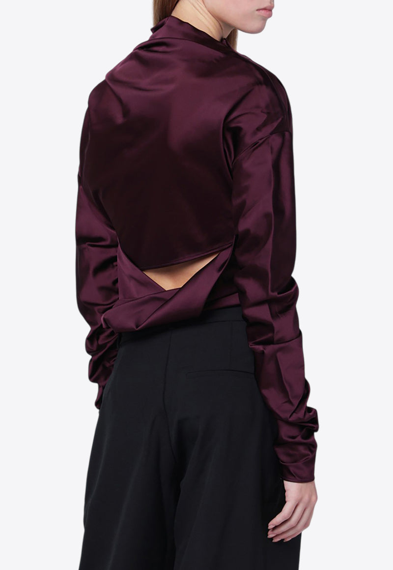 GANNI Satin Draped Blouse Wine W10507119/R_GAN-07H