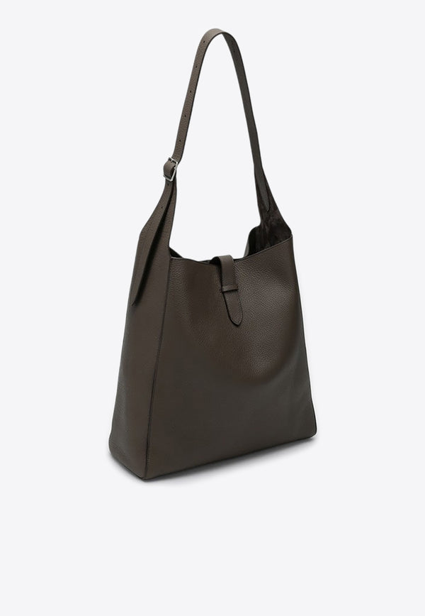 The Row Blake Grained Leather Hobo Bag Brown W1699L129/P_THERO-ELPLD