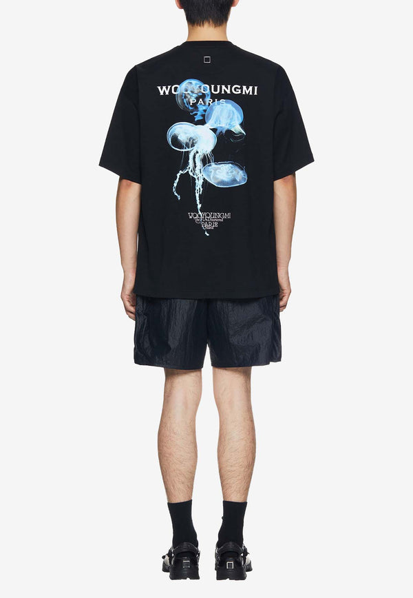Wooyoungmi Luminous Jellyfish-Print Crewneck T-shirt Black W241TS05BLACK