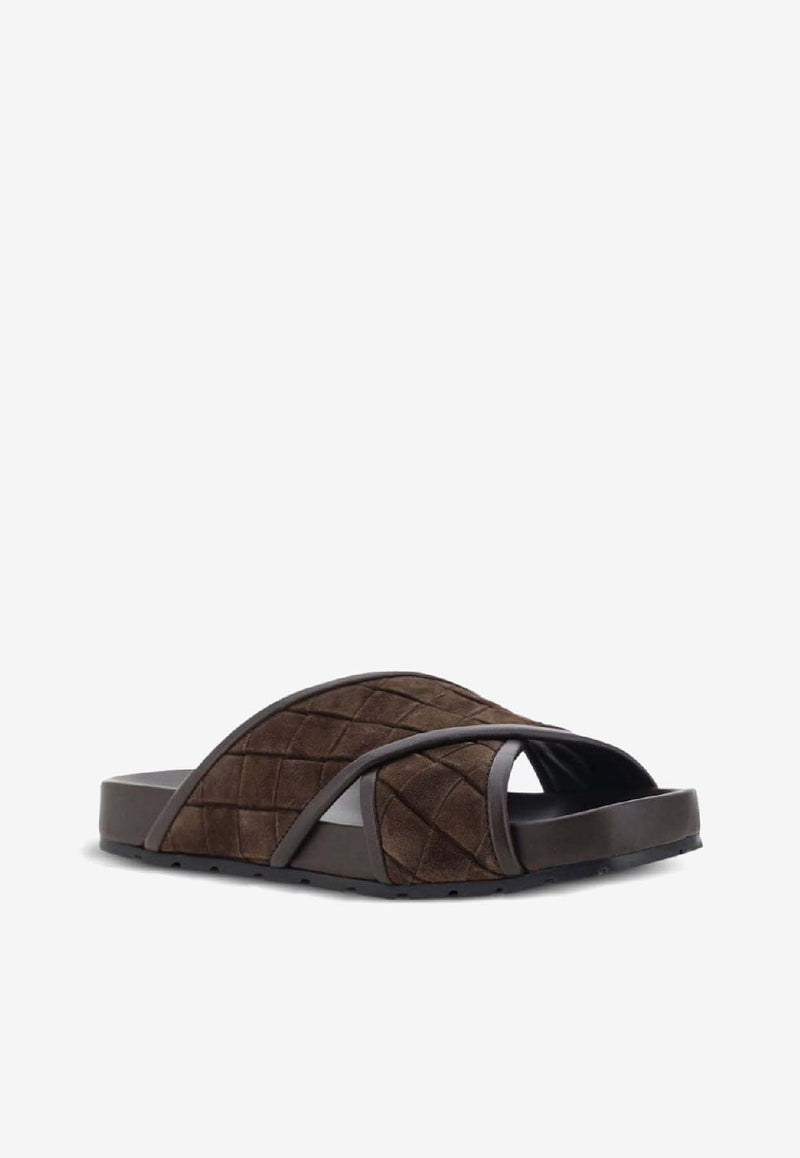 Bottega Veneta Tarik Intrecciato Suede Leather Slides Brown 786883V3QE02113_80179