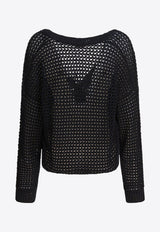 Brunello Cucinelli Open Knit V-neck Cardigan Black MDV796806C101_80222